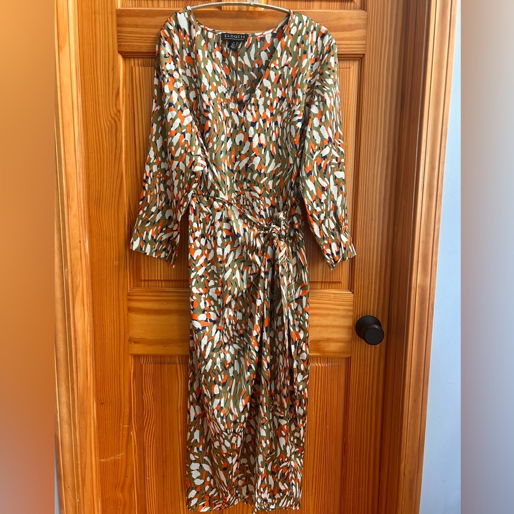 Eloquii Olive and Orange Abstract Dress